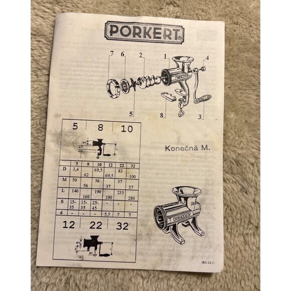 Porkert Meat Grinder #10 Manual Heavy Duty Steel Complete Czech Republic Like Ne - Picture 16 of 16